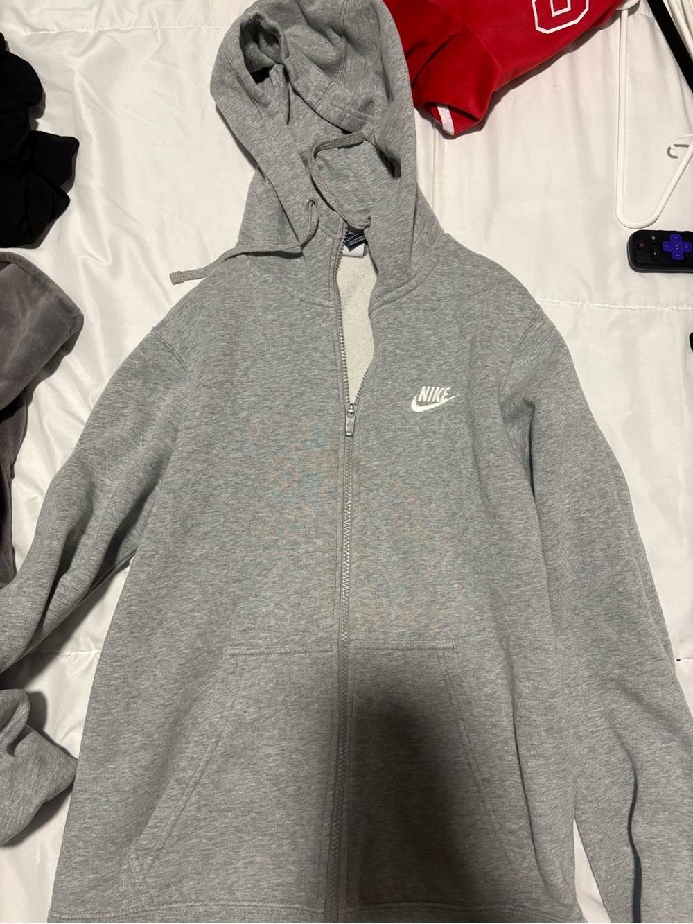 Nike Gray Heather Full-Zip Hoodie with White Swoosh
